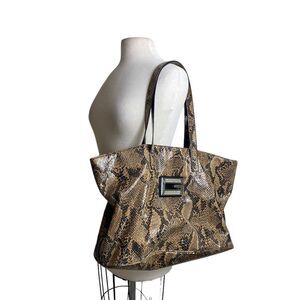 Guess large tote python print on faux leather large Guess chrome medalli…